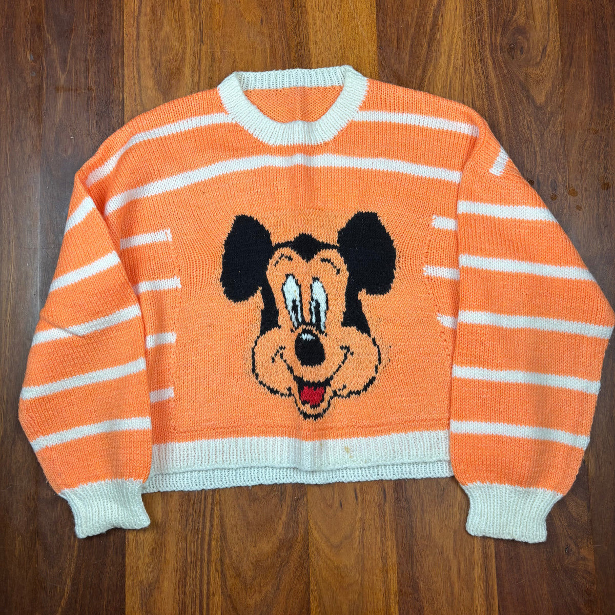 Vintage Hand Knitted Mickey Mouse Orange Stripe Jumper front