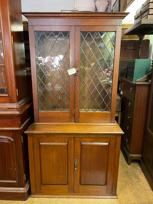 Vintage lead light glazed oak hutch