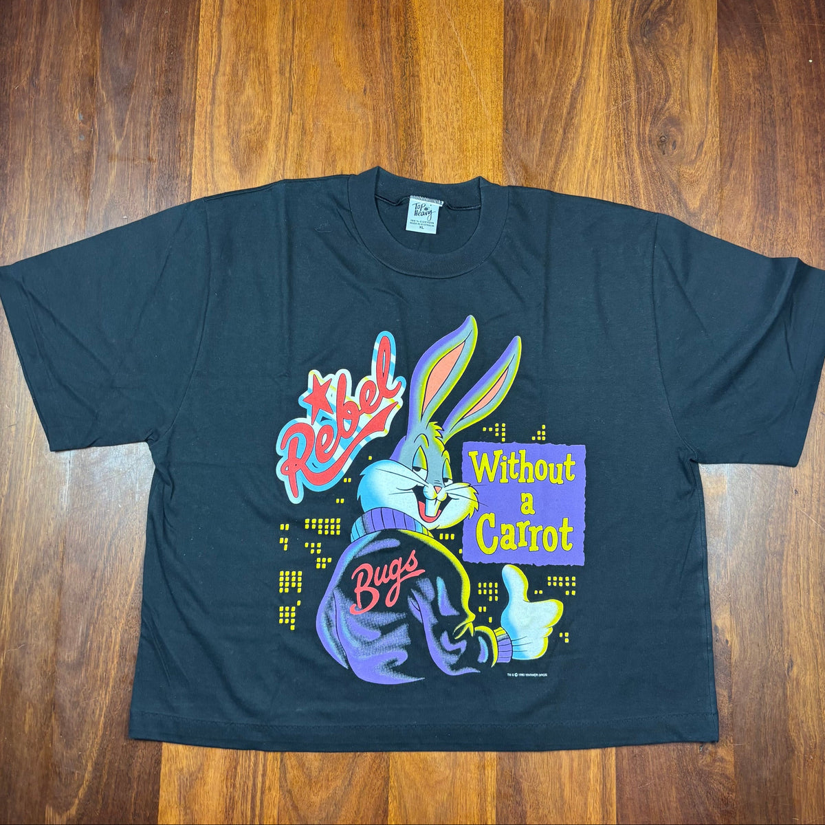 Vintage Bugs Bunny Rebel Without a Carrot black T-shirt front