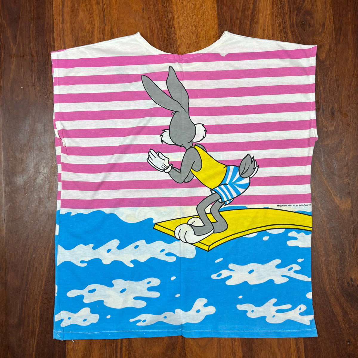 Vintage Warner Bros Bugs Bunny Surfing All-Over Print T-Shirt back