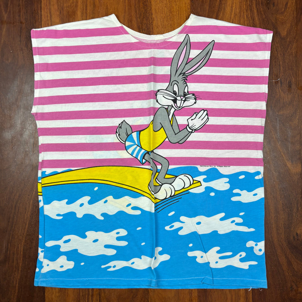 Vintage Warner Bros Bugs Bunny Surfing All-Over Print T-Shirt front