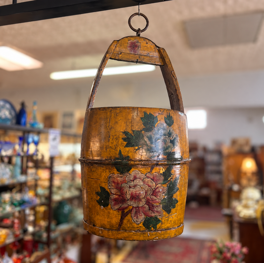 Vintage Chinese painted wooden wedding basket