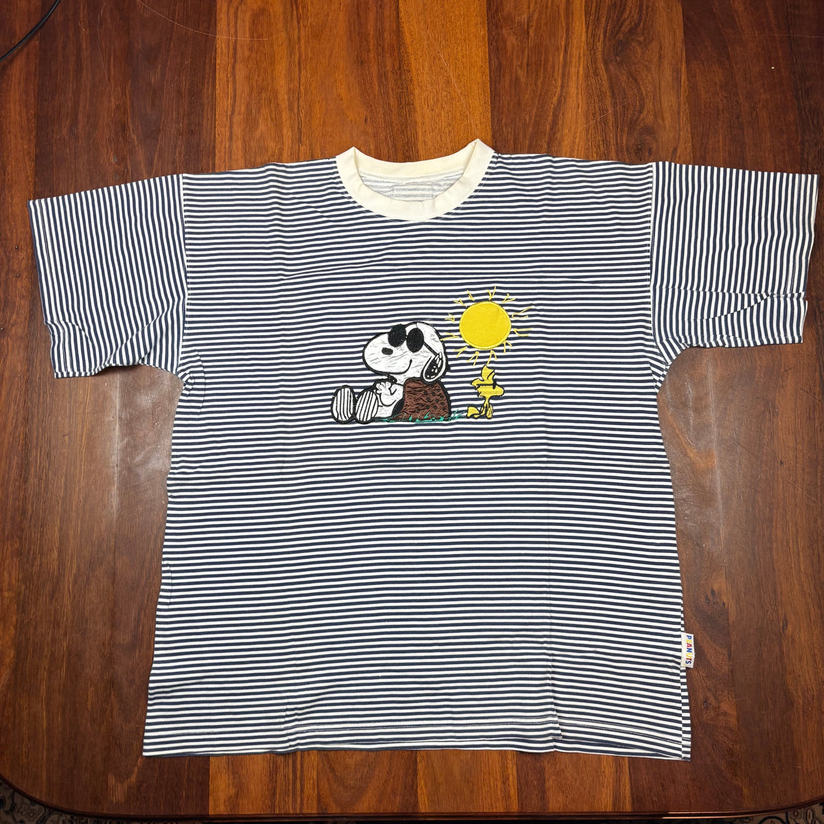 Vintage Peanuts Snoopy & Woodstock Striped T-Shirt back