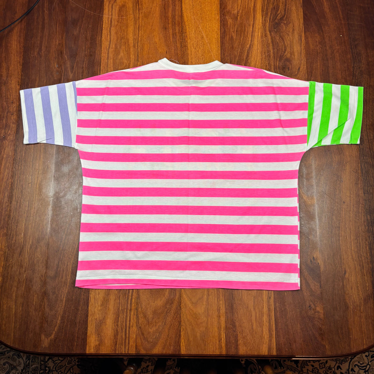 Vintage Fluoro Sportswear Pink Striped T-Shirt
