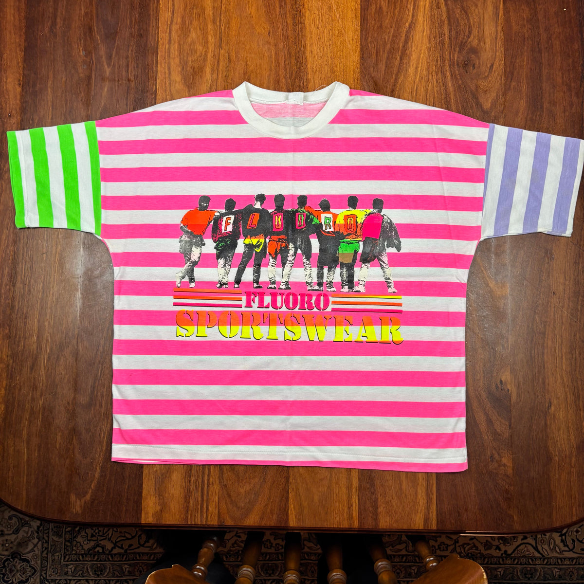 Vintage Fluoro Sportswear Pink Striped T-Shirt