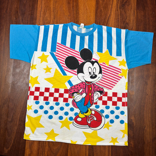 Vintage Mickey Mouse geometric all-over print T-shirt front