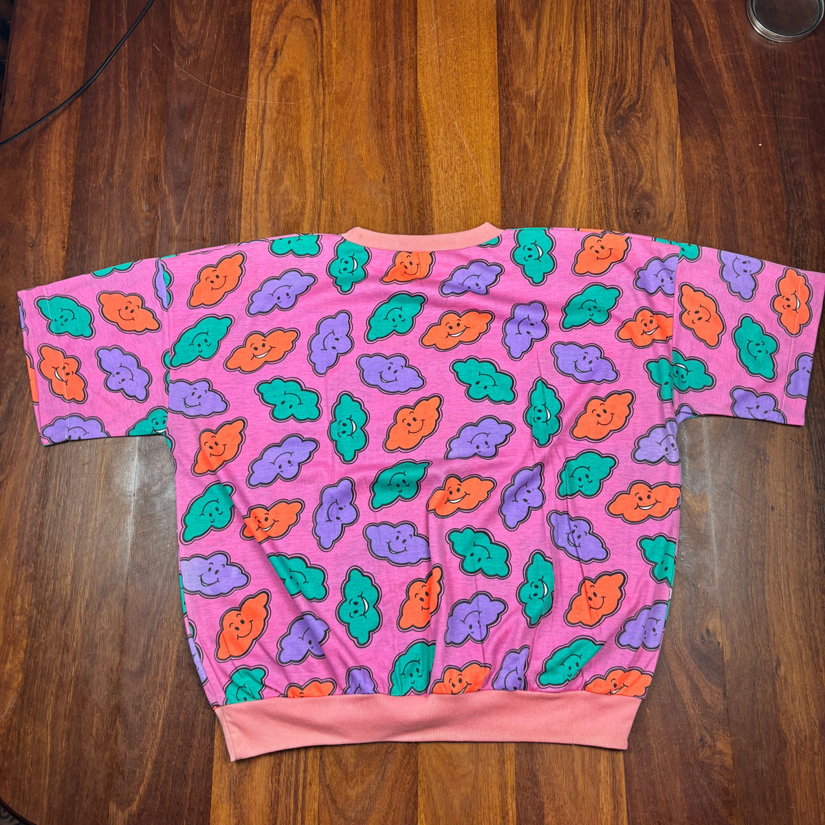 Vintage Pink Smiling Clouds All-Over Print T-Shirt