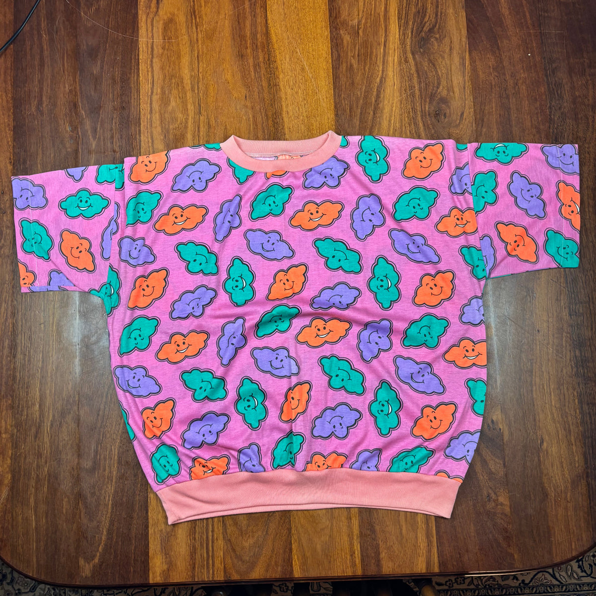 Vintage Pink Smiling Clouds All-Over Print T-Shirt
