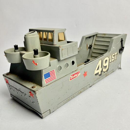 US Navy tin plate landing craft by Buddy L, as found