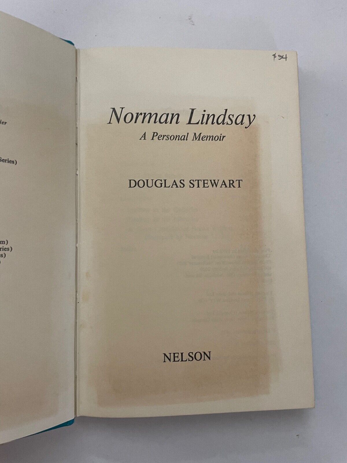 NORMAN LINDSAY:  A PERSONAL MEMOIR by DOUGLAS STEWART