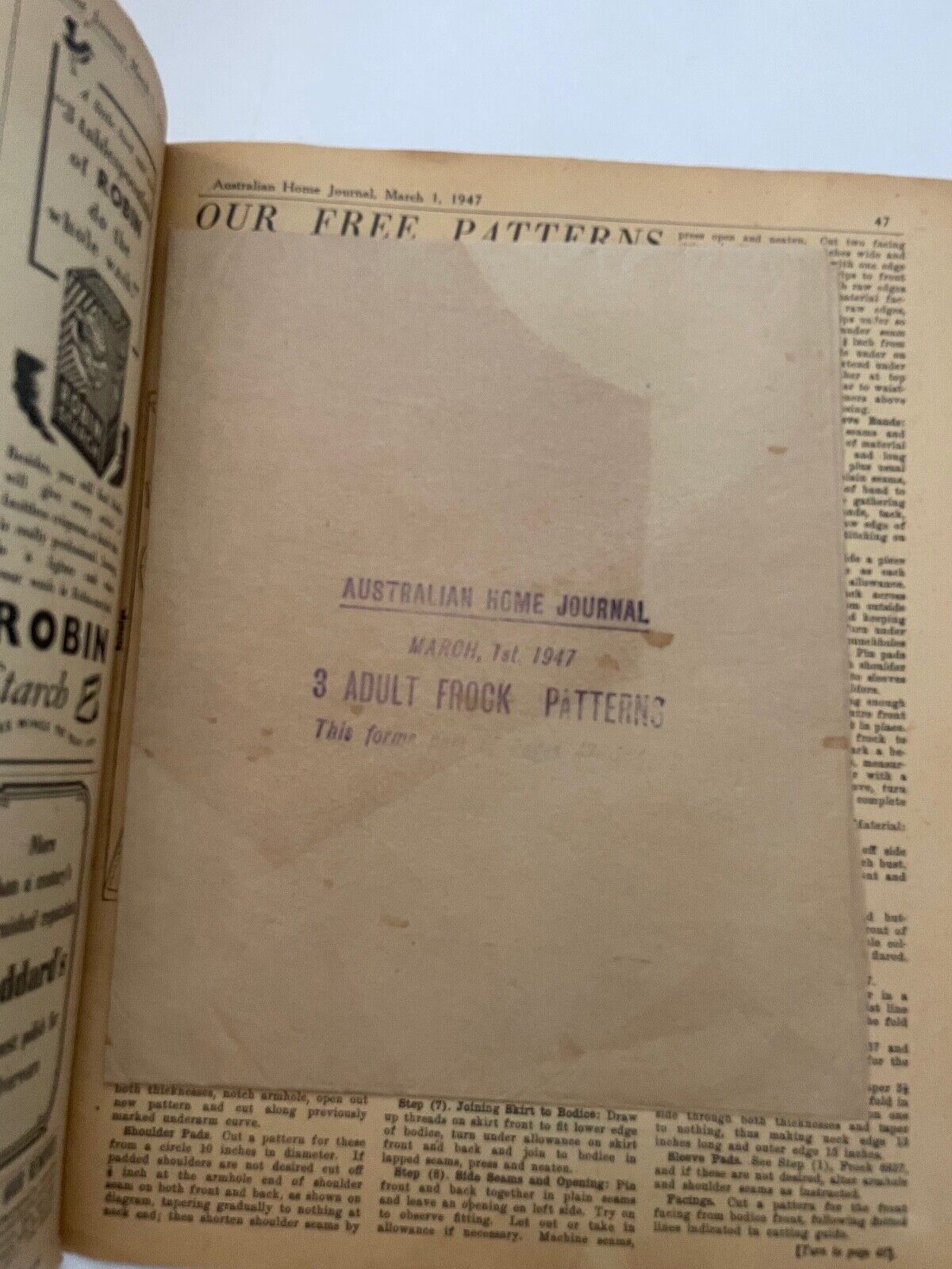 Vintage Australian Home Journal magazine MARCH 1947 original paper pat