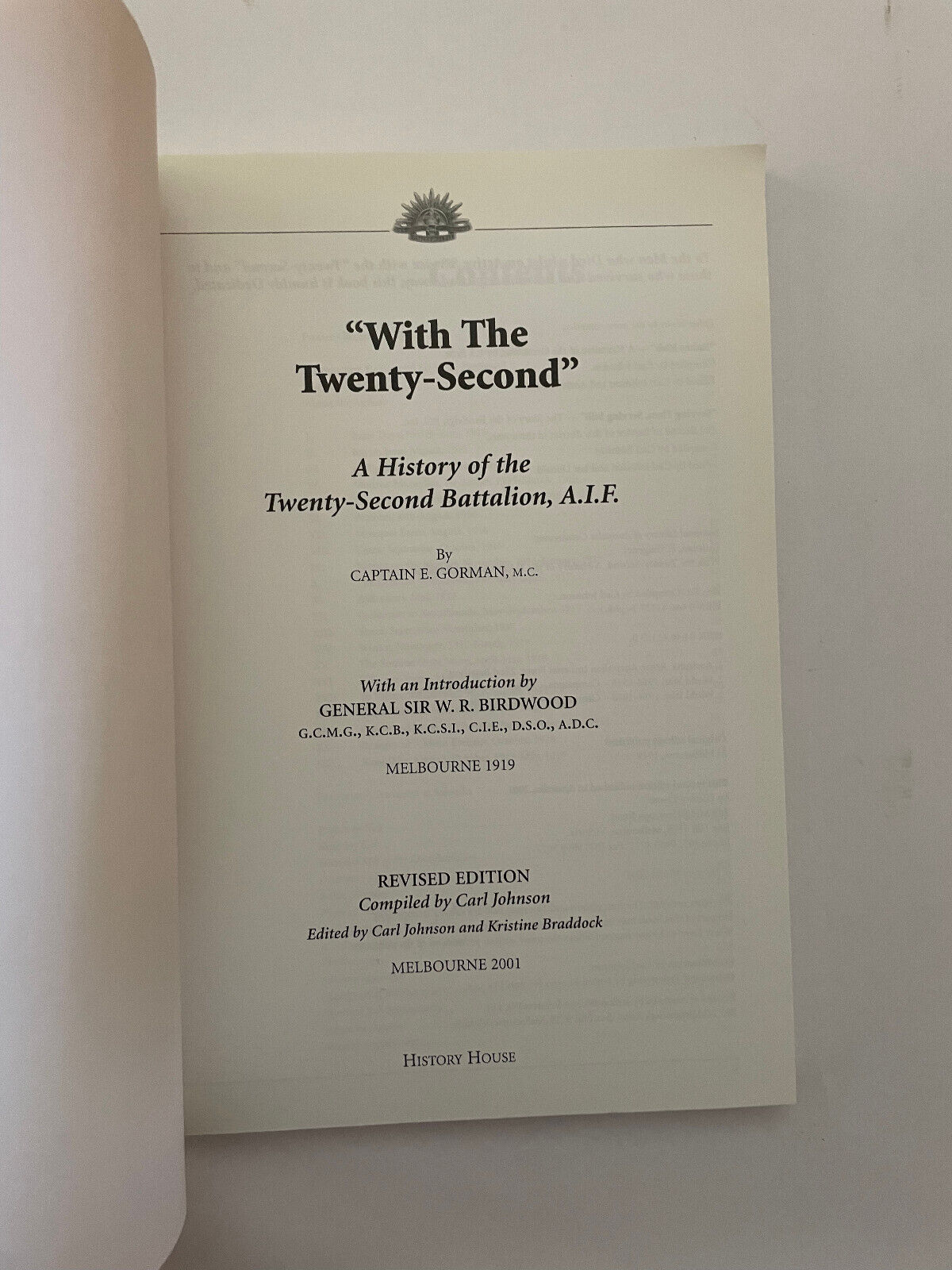 'With The Twenty-Second'. A History of the Twenty-Second Battalion AIF Softcover