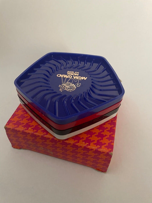 MGM GRAND HOTEL vintage plastic coasters & rack