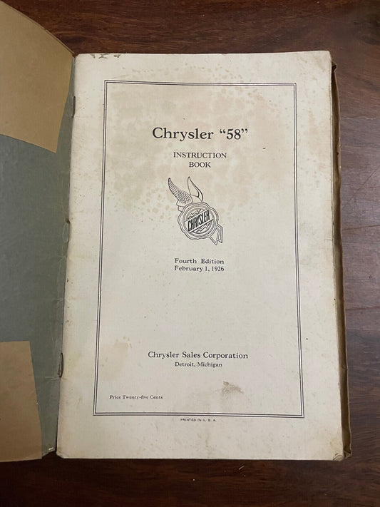 Original Chrysler "58" Instruction Book 1928 Owner's Manual
