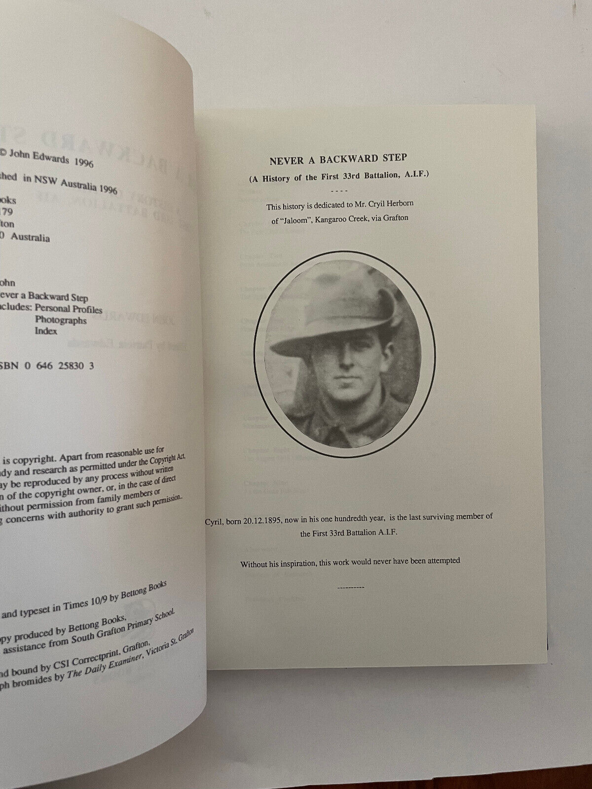 Never a Backward Step – a History of the First 33rd Battalion (Hard Cover)