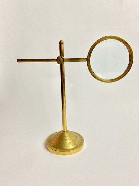 Vintage Standing Brass Magnifying Glass