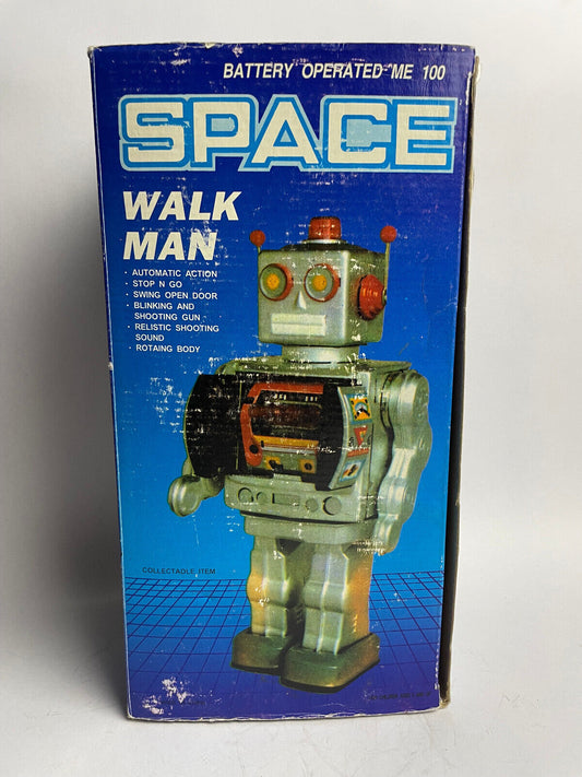 Vintage Space Walk Man Automatic Action Tin Toy ME 100 - Battery Operated
