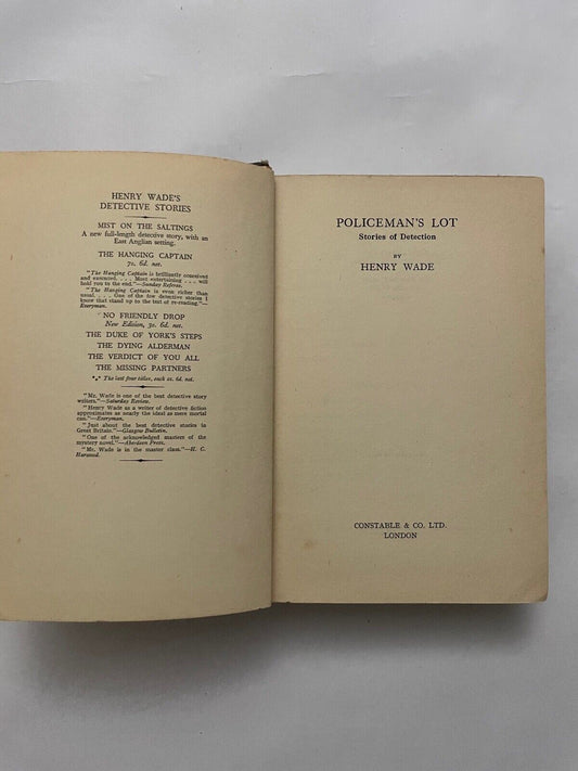 Policeman's Lot by Henry Wade (Pseudonym of Sir Henry L. Aubrey-Fletcher) 1st ed
