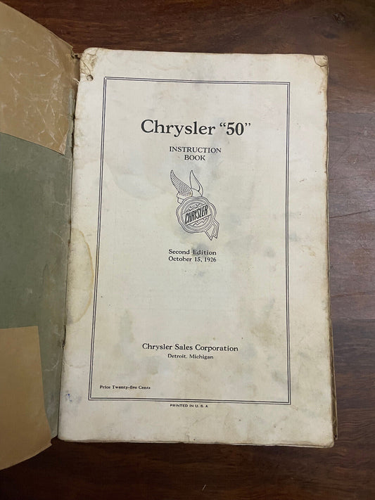 Original Chrysler "50" Instruction Book 1926 Owner's Manual