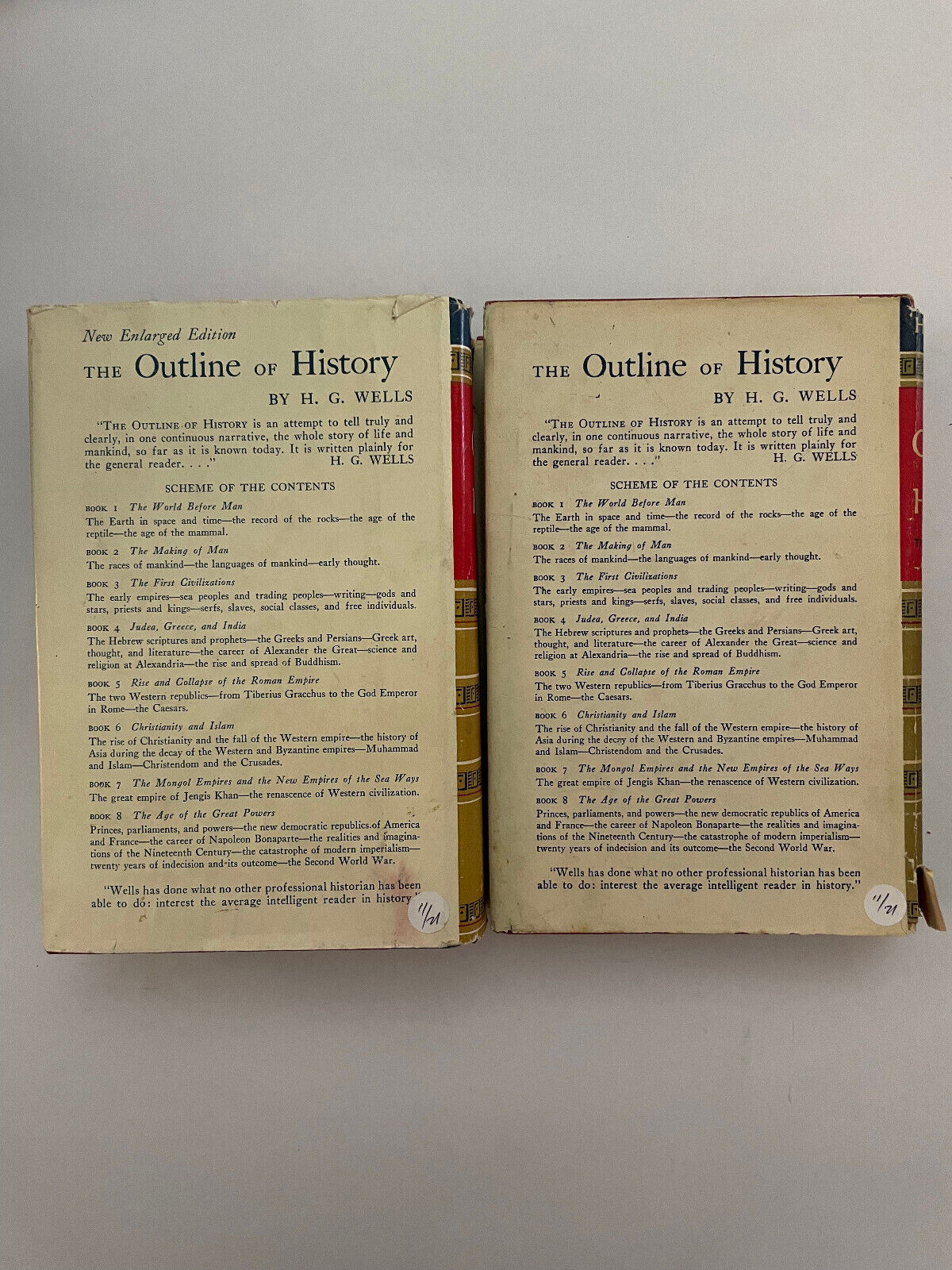 The Outline of History HG Wells 2 Volumes Book Club Ed  1956