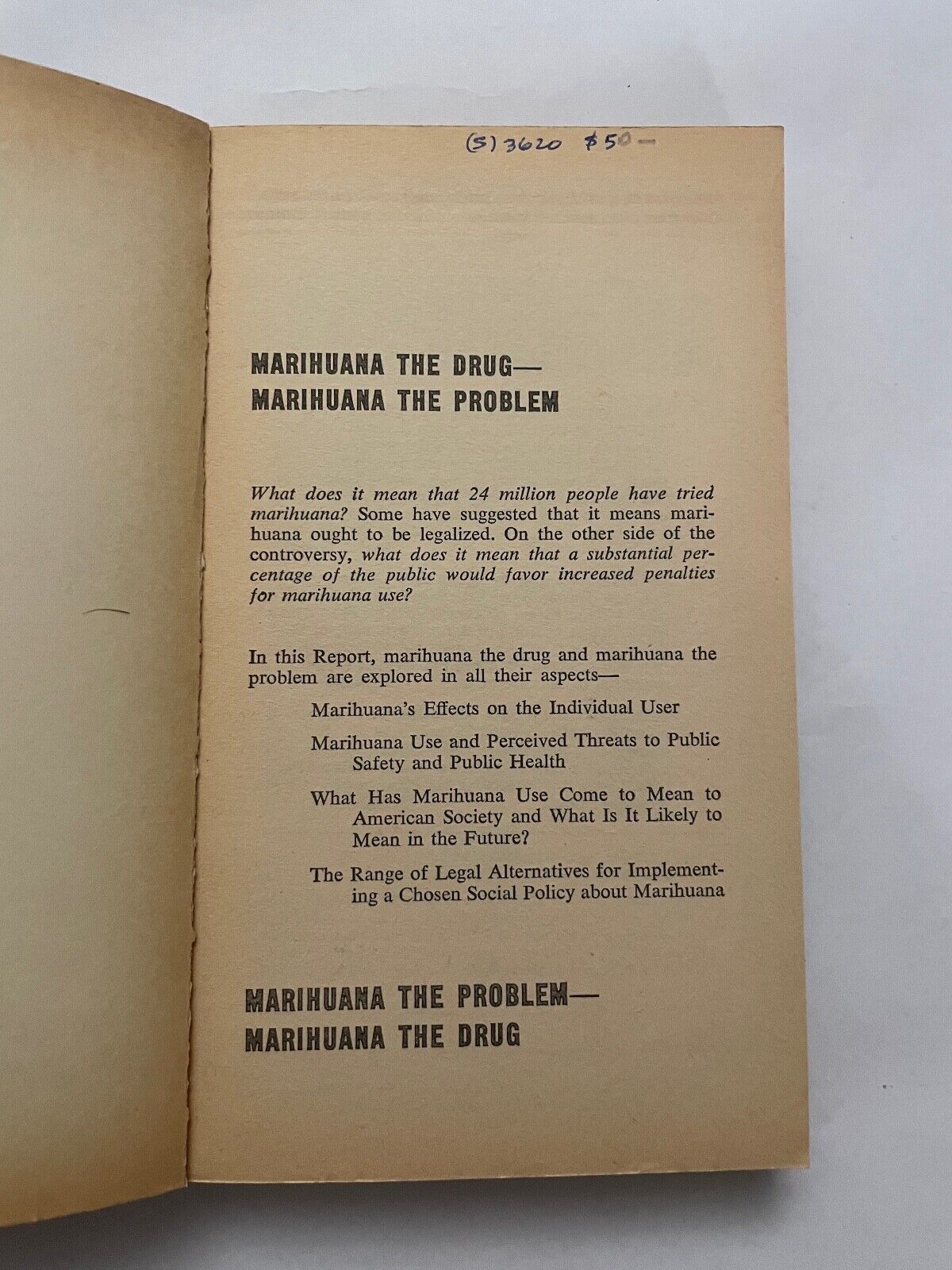 Marihuana: a Signal of Misunderstanding by US National Commission on Marihuana