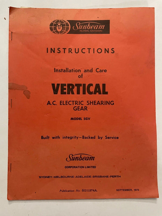 Sunbeam instructions vertical shearing gear model SGV