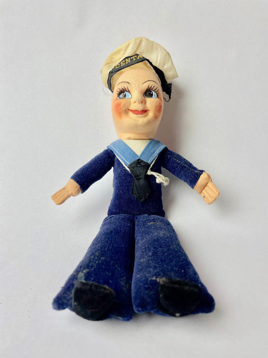 VINTAGE NORAH WELLINGS CLOTH SAILOR DOLL - SAILING SHIP SOUVENIR EMPIRE