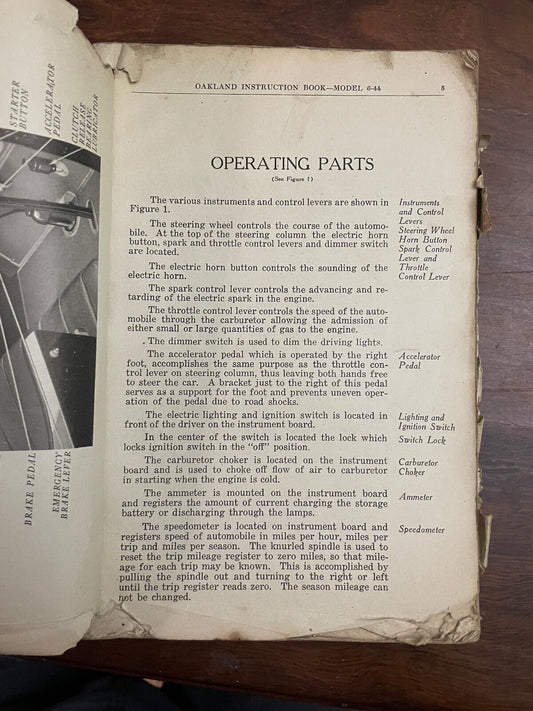 Vintage 1923 Oakland Model 6-44 Automobile Instruction Book Oakland Motor Car Co