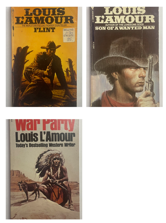 Three Louis L'Amour paperbacks Flint, Son of a Wanted Man, War Party