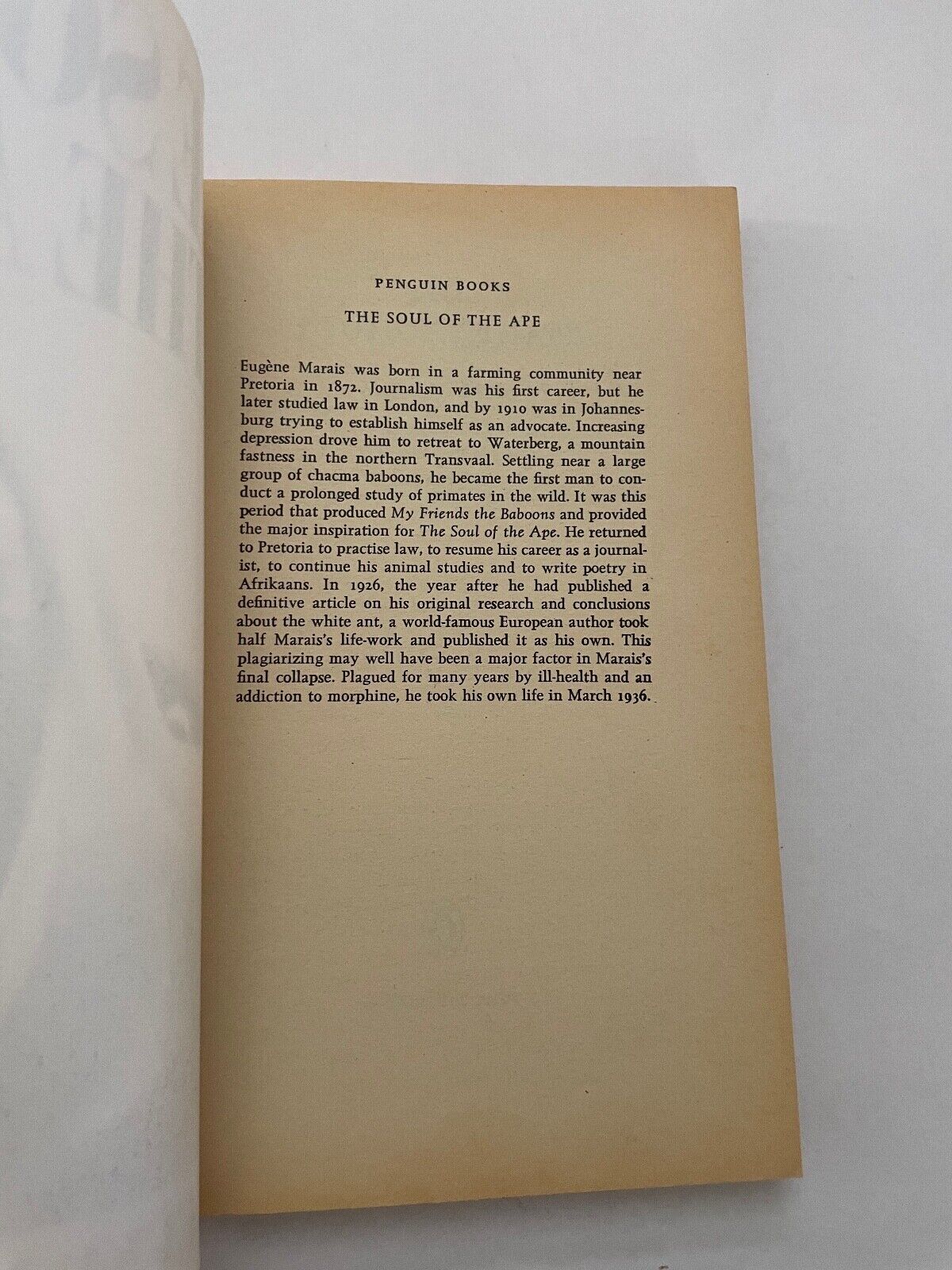 The Soul of the Ape By Eugene N. Marais. 0140036210