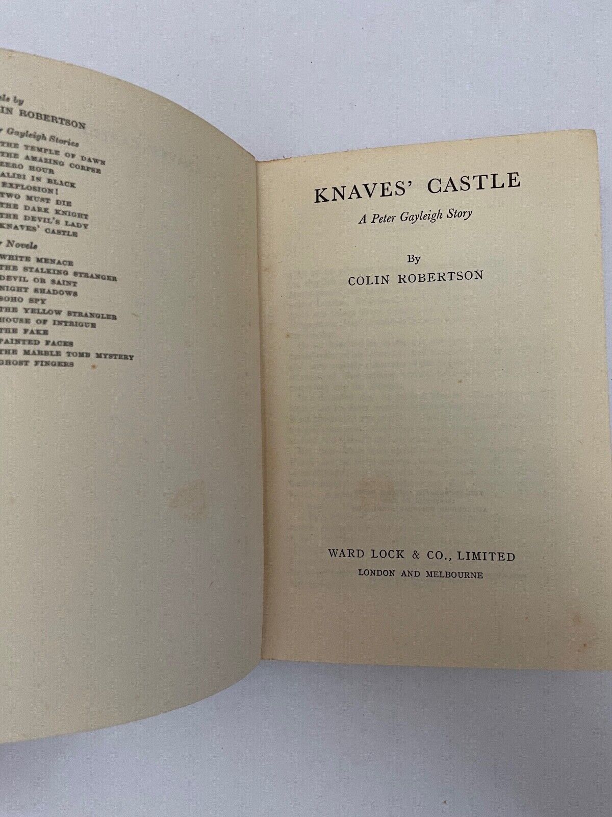 Knaves' Castle: a Peter Gayleigh Story by Colin Roberston (Hardcover, 1948) 1st
