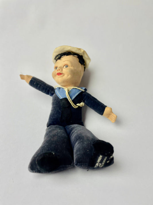 VINTAGE NORAH WELLINGS CLOTH SAILOR DOLL - SAILING SHIP SOUVENIR