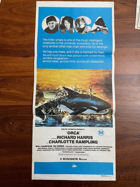 Orca rare Australian Daybill Movie Poster 1970's killer whale