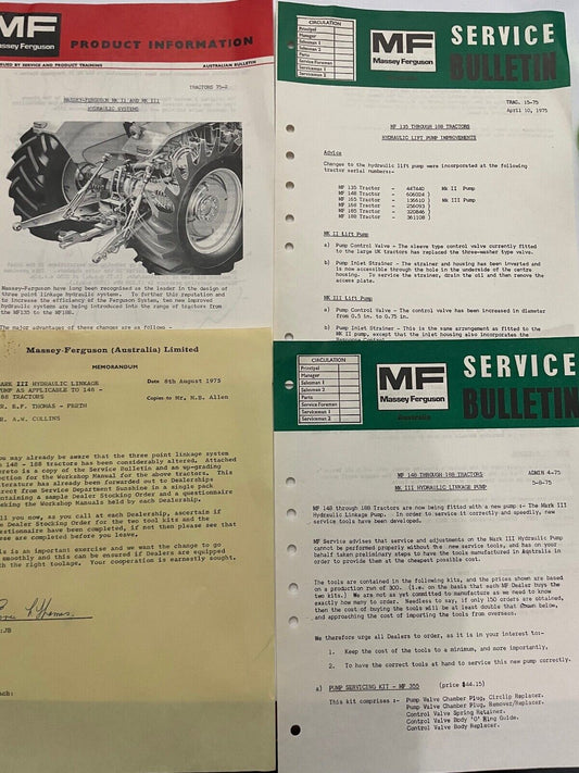 Massey Ferguson tractor hydraulic systems bulletins