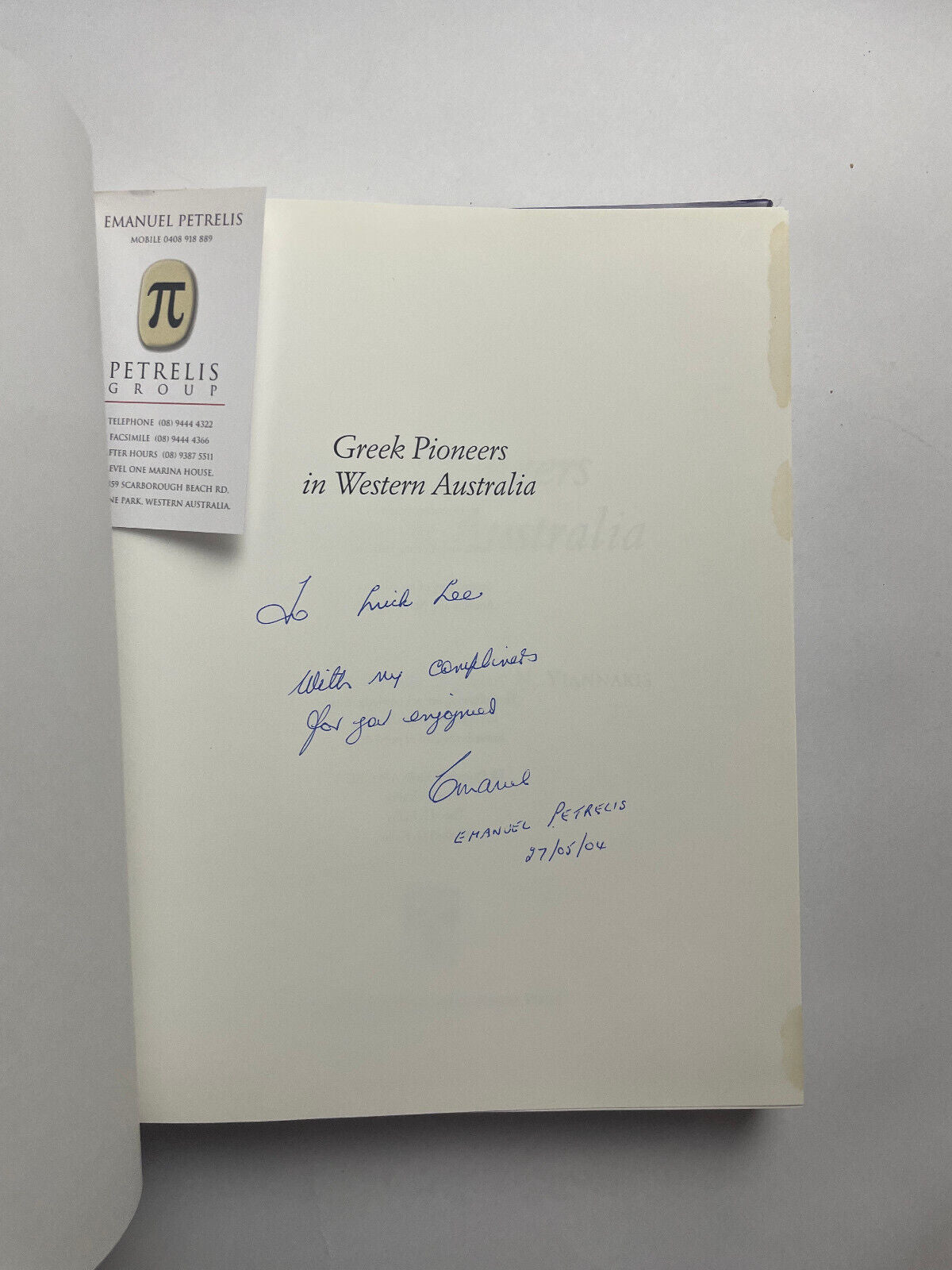 Greek Pioneers in Western Australia by Reginald Appleyard and John Yiannakis